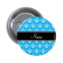 Personalized name sky blue white damask pinback buttons