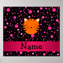Personalized name tiger face black pink polka dots poster