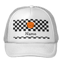 Personalized name tiger face black white checkers trucker hats