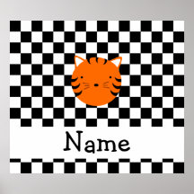 Personalized name tiger face black white checkers print