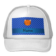 Personalized name tiger face blue polka dots trucker hats