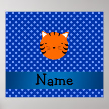 Personalized name tiger face blue polka dots print