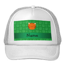 Personalized name tiger face green paw pattern trucker hats