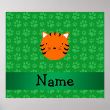 Personalized name tiger face green paw pattern print