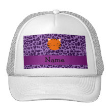 Personalized name tiger face purple leopard print trucker hat