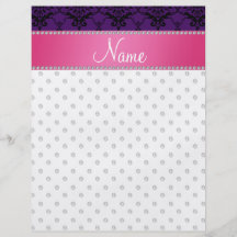 Personalized name white diamond purple damask personalized flyer