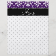 Personalized name white diamonds purple damask full color flyer