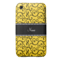 Personalized name yellow swirls iPhone 3 Case-Mate cases