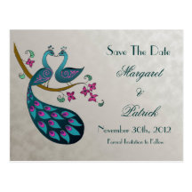 Pfau-Peahen Save the Date Postkarte, Silber
