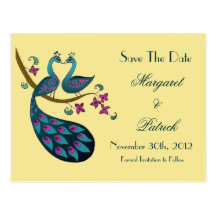 Pfau-Peahen Save the Date Postkarte, Stroh