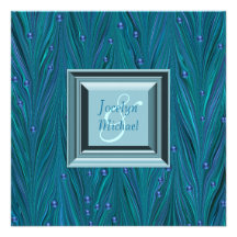 Pfau perlt lila aquamarine blaue Hochzeit Personalisierte Ankündigungskarten