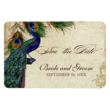 Pfau u. Federn formales Save the Date schwarzes TA Rechteckige Magnete