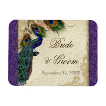 Pfau u. Federn formales Wedding Save the Date Eckige Magnete