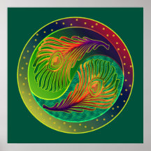 Pfau versieht 3 Yin Yang das Plakat mit Federn