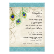 Pfau versieht Aqua-Damast Quinceanera Party mit Fe Personalisierte Einladungen