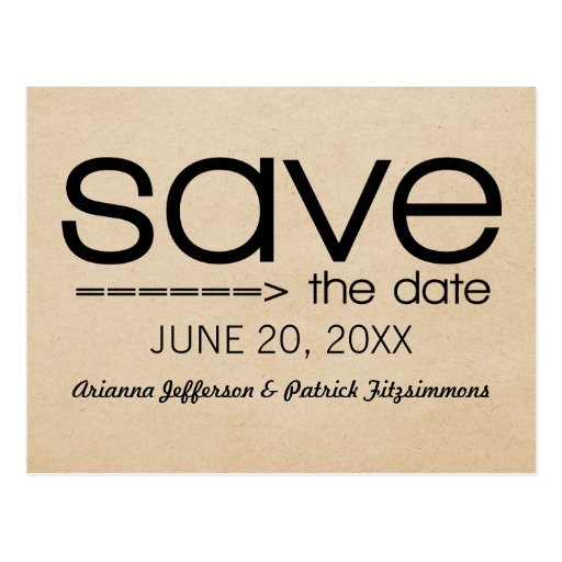 Pfeil-Typografie-Save the Date Postkarte, schwarz