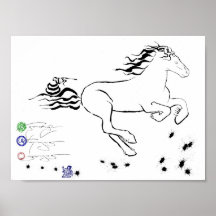 Pferd, das nach rechts (bw) [Plakat, galoppiert]