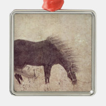 Pferd und Bräutigam im Winter Weinachtsornamente