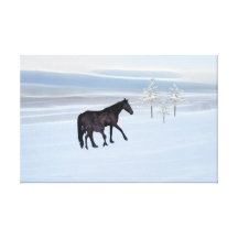 Pferd und Fohlen in der Schneephantasie Galerie Gefaltete Leinwand