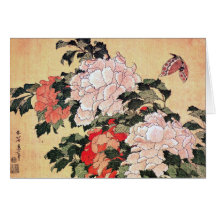 Pfingstrosen und Schmetterling Hokusai Grußkarten