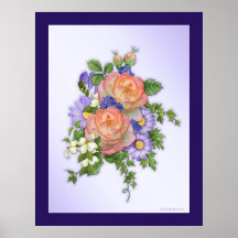 Pfirsich-Rosen-Blumenstrauß Posterdruck