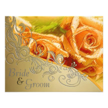 Pfirsich-Rosen u. Gold - flache 2 mit Seiten verse Personalisierte Einladungen