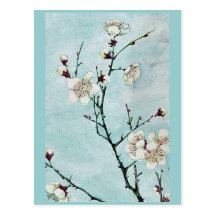 Pflaumenniederlassungen mit Blüten Ukiyo-e. Postkarten
