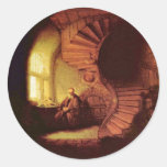 Philosoph in der Meditation. Durch Rembrandt Van R Runde Aufkleber