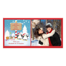Pinguin-Familie der 2 Feiertags-Weihnachtsfoto-Kar Individuelle Photo Karten