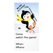 Pinguin-Hockey-Einladung Personalisierte Foto Karte