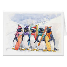 Pinguin-Ski-Reise Grußkarte