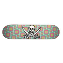 Pink and Mint Retro Jolly Roger Skateboards