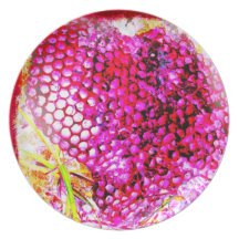 Pink-Bienenwaben-Herz-Kunst-Foto-Plastikpicknick Flacher Teller