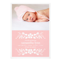 Pink Birth Announcement White Flowers