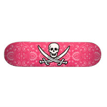 Pink Floral Jolly Roger; Pirate Skateboard