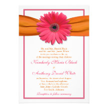 Pink Gerber Daisy Orange Ribbon Wedding Invitation