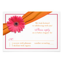 Pink Gerber Daisy Orange Ribbon Wedding RSVP Card