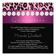 Pink-Leopard Quinceanera 15. Geburtstag Personalisierte Ankündigung