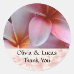 Pink Plumeria Flowers Wedding Thank You Round Sticker