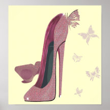 Pink Sparkle Stiletto Shoes and Butterfly's Poster