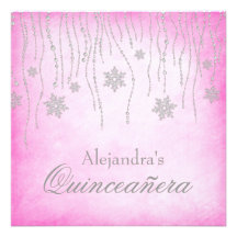 Pink-Winter-Märchenland-Schneeflocken Quinceanera Ankündigungen