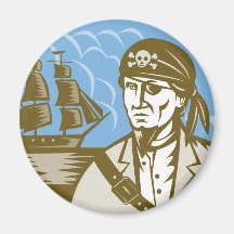 Pirat mit hohem Segelschiff Magnete