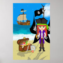 Piraten-Fee mit Schatz-Kasten-Druck Plakat