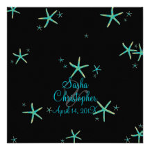 PixDezines aquamarin+Goldstarfish/diy Hintergrundf Individuelle Einladungen