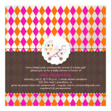 PixDezines Harlekin/Rosa+Orange/Baby shower/DIY Einladungskarten