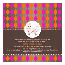 PixDezines Harlekin/Rosa+Orange/Baby shower/DIY Einladungskarten