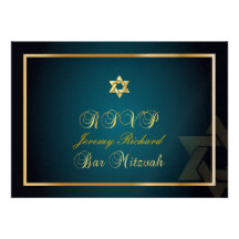 PixDezines uAwg Stern, Bar Mitzvah/aquamarines+Gol Einladungskarte