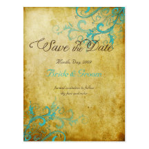PixDezines Vintager Aqua-Wirbel+Monogramm Postkarten