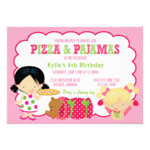 Pizza-und Pyjamassleepover-Party Einladungskarten