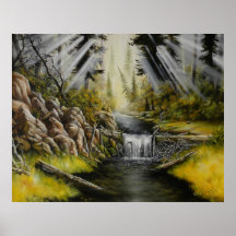 Plakat mit Strom und Sonne rays im Wald